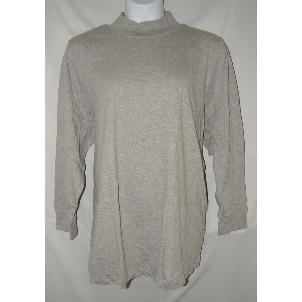 WOMAN WITHIN Gray Plus Sz 30/32 Casual or Dress Stretchy Mock Neck Shirt NEW